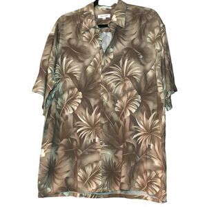 Pierre Cardin Mens Hawaiian Leaf Print Short Sleeve Button Up Shirt Brown Size L